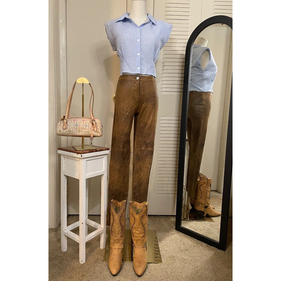 NWT -Zara Women's Skinny Faux Suede Leather Stretch Pants, Brown - Size S - Picture 2 of 16